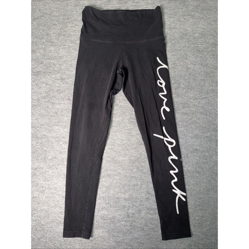 Pink by Victoria's Secret Leggings Women's Medium Black Foldover Waist Love Pink